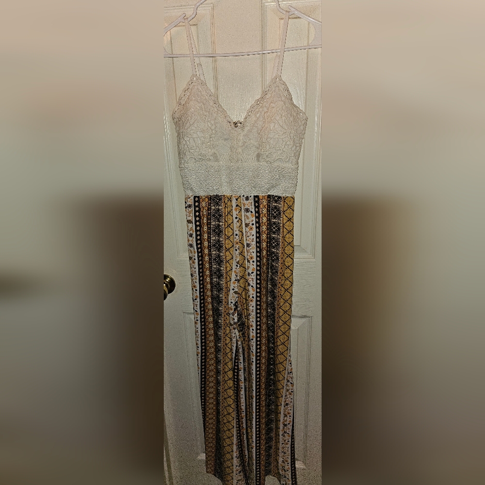 Derek Heart White Crochet Top Multicolor Striped Wide-Leg Jumpsuit - Picture 3 of 5
